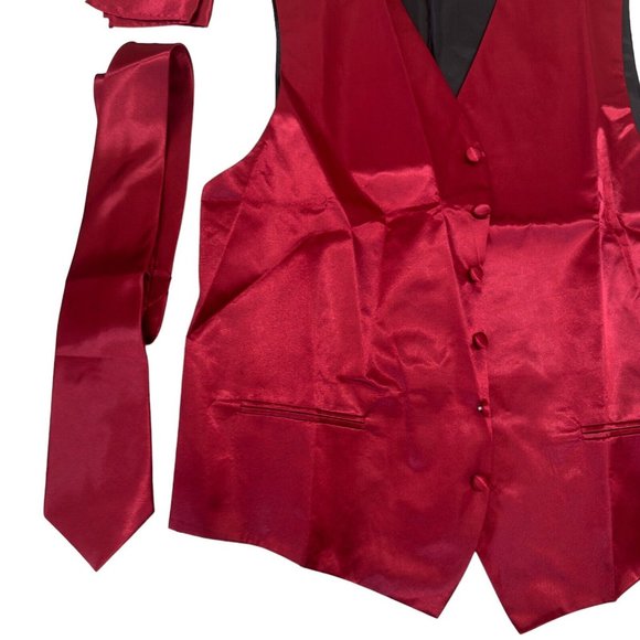 Formal FadCano Men SZ XL Satin Burgandy 6 Buttons Vest with Tie/Bow Wedding Wear - Picture 2 of 8